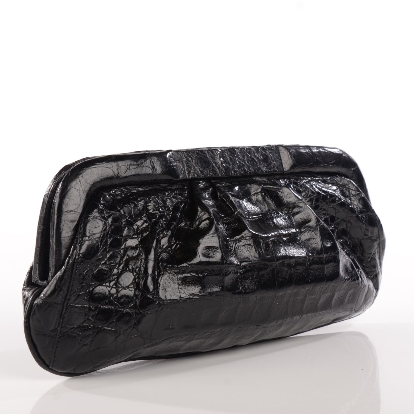 Crocodile Frame Clutch Black