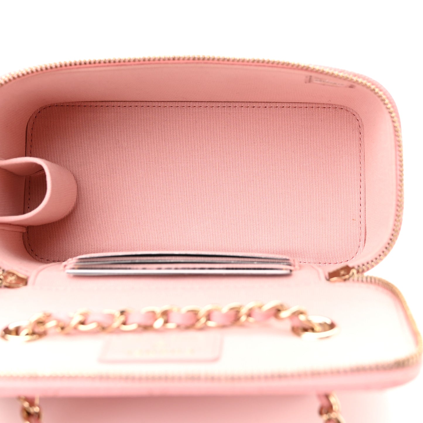 Caviar Quilted Small Vanity Case With Chain Pink