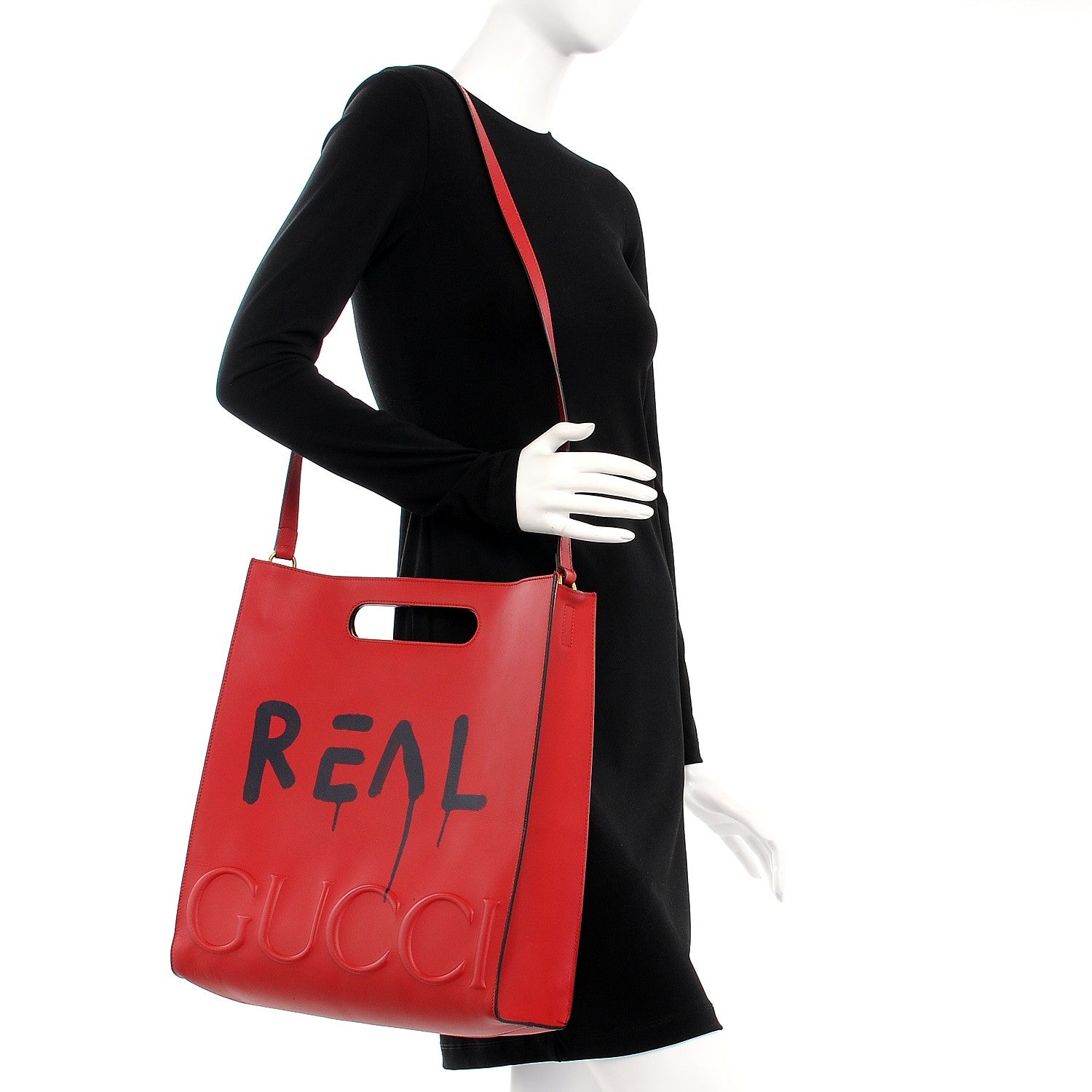 Gucci Calfskin GucciGhost Real Medium XL Tote Hibiscus Red 2 of 11