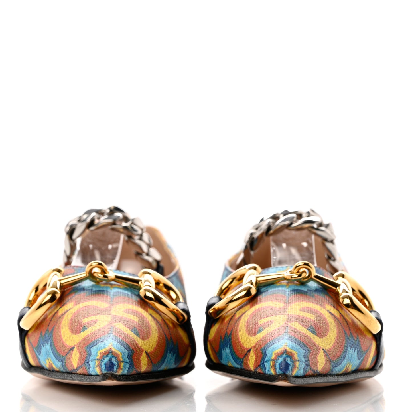GG Supreme Kaleidoscope Calfskin Deva Horsebit Chain Embellished Flats 37.5 Blue Orange Multicolor Blue Agata
