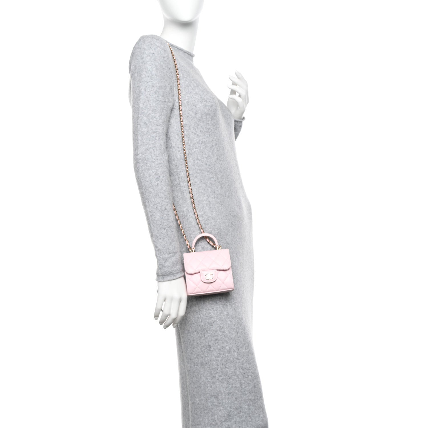 Chanel Lambskin Quilted Top Handle Clutch With Chain Light Pink 2 of 11