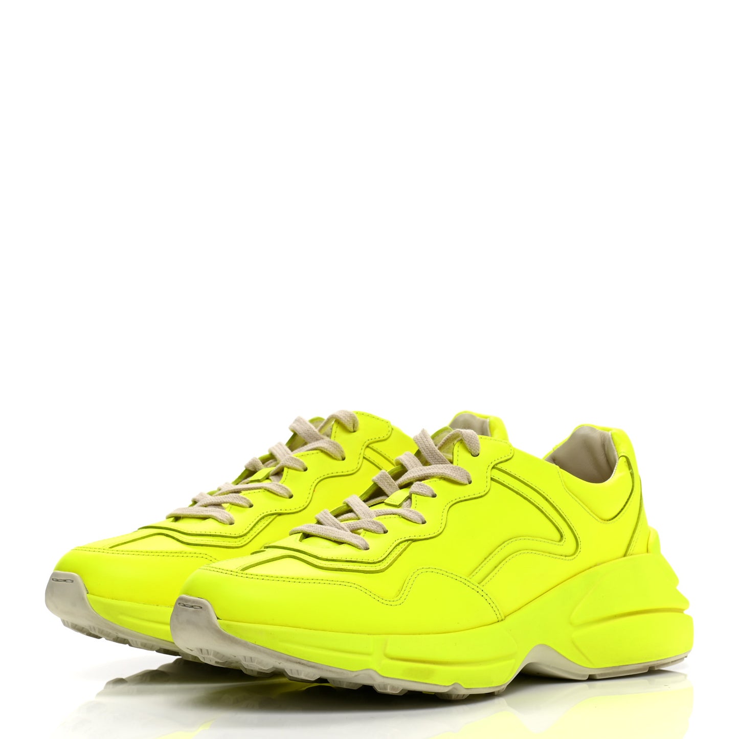 Calfskin Mens Rhyton Sneakers 8.5 Yellow Fluo