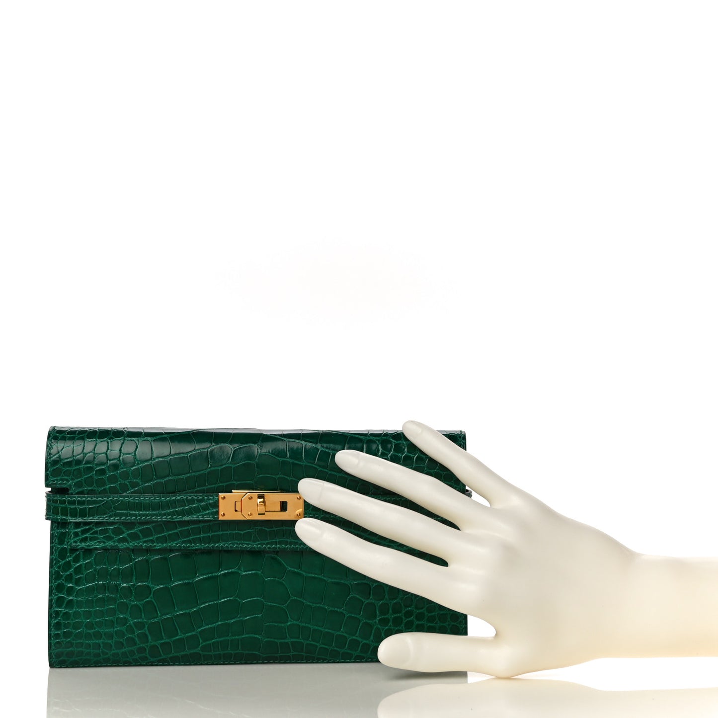 Shiny Alligator Kelly Longue Wallet Vert Emeraude