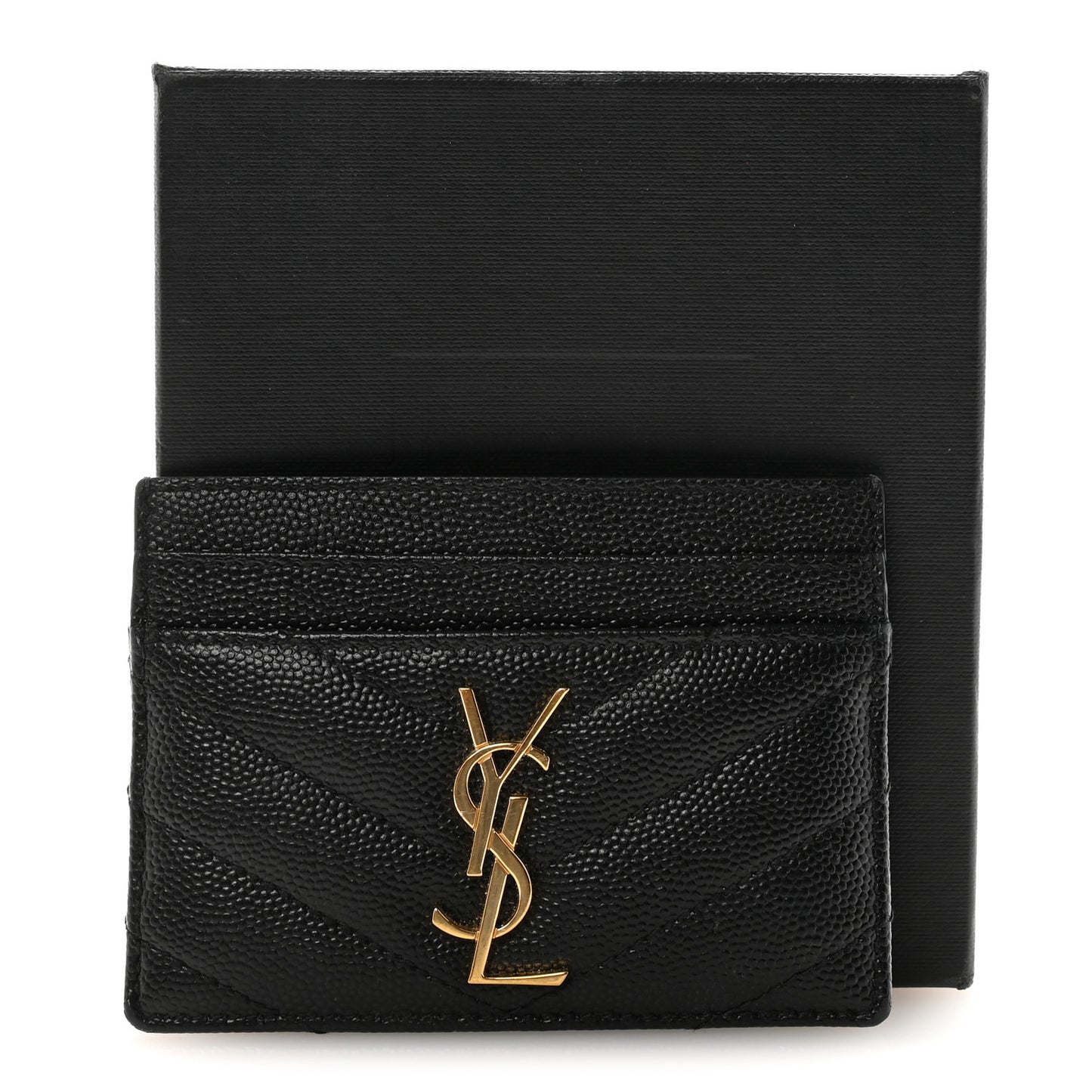 Grain De Poudre Matelasse Chevron Monogram Credit Card Case Black