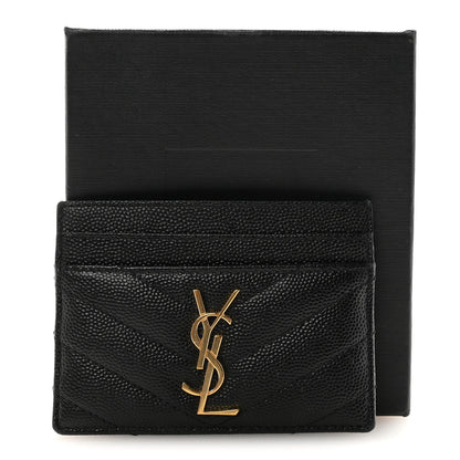 Saint Laurent Grain De Poudre Matelasse Chevron Monogram Credit Card Case Black 8 of 8