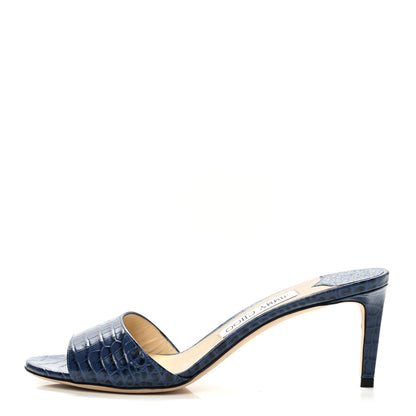 Jimmy Choo Calfskin Crocodile Embossed Stacey 65 Sandal Pumps 38.5 Denim 1 of 8
