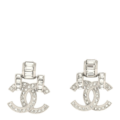 Chanel Metal Baguette Crystal CC Earrings Silver 1 of 5