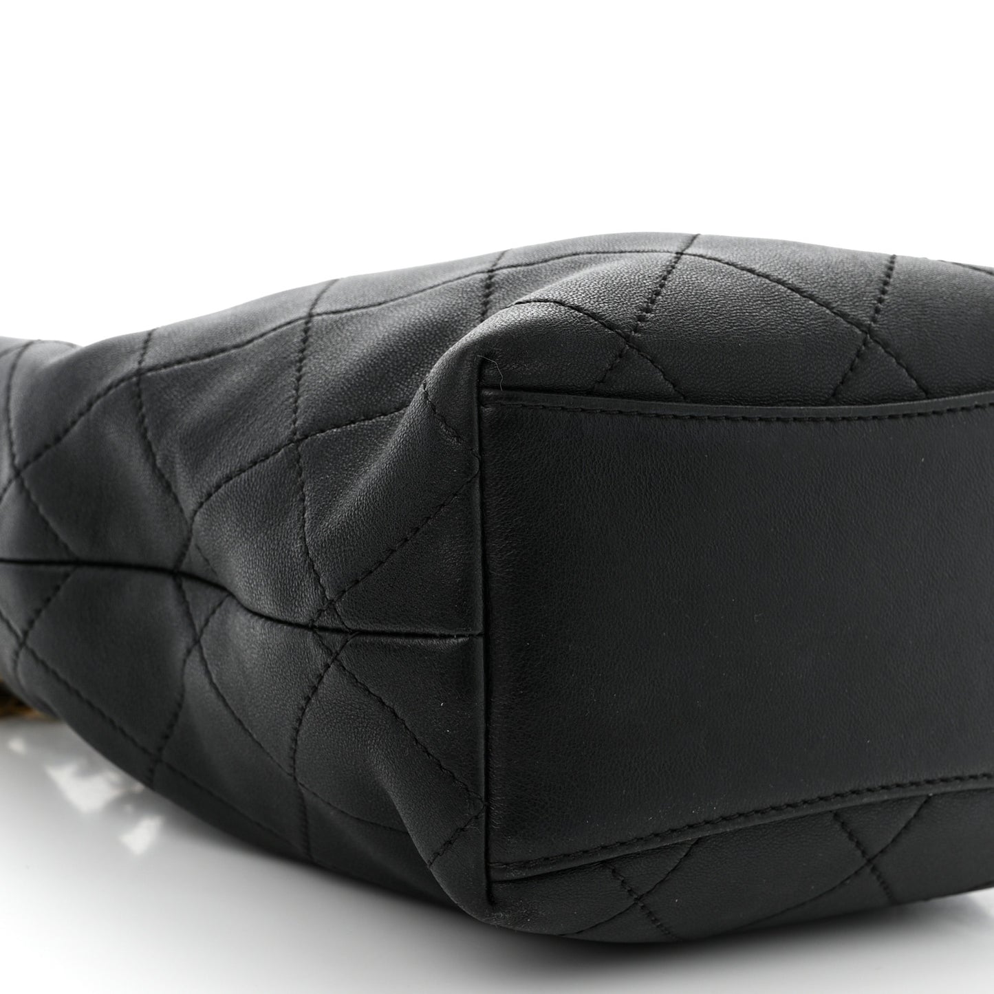 Lambskin Resin Quilted Small Pearl Samba Bucket Bag Black