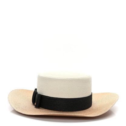 Gucci Straw Effect Fabric Wide Brim Hat With Bow XL White Black 1 of 8