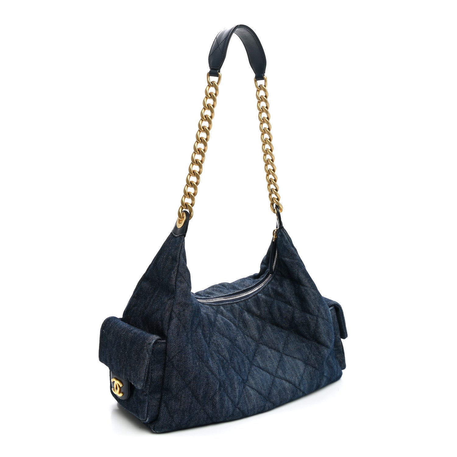 Chanel Washed Denim Quilted Maxi Trendy Pockets Hobo Dark Blue 2 of 9