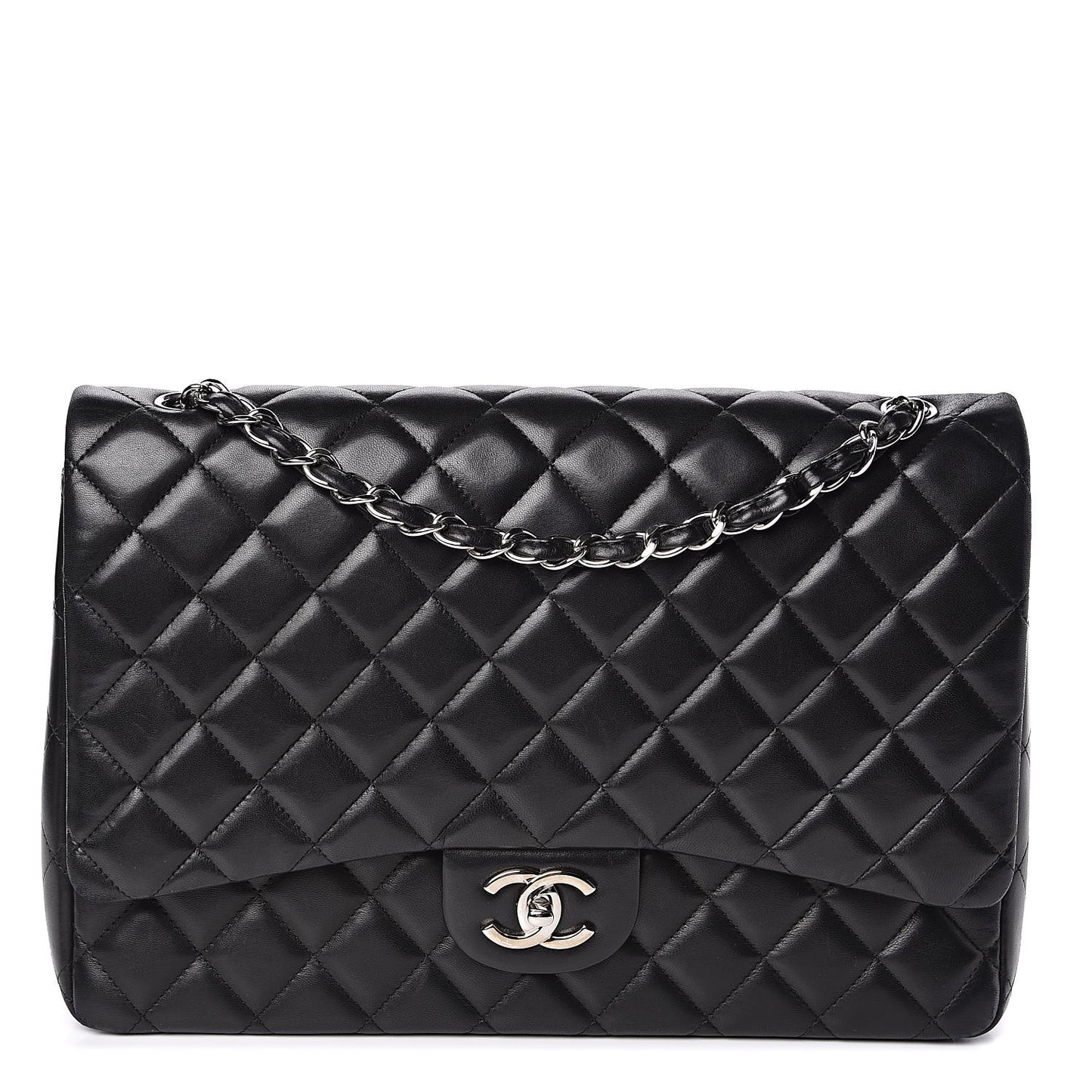 Lambskin Quilted Maxi Double Flap Black