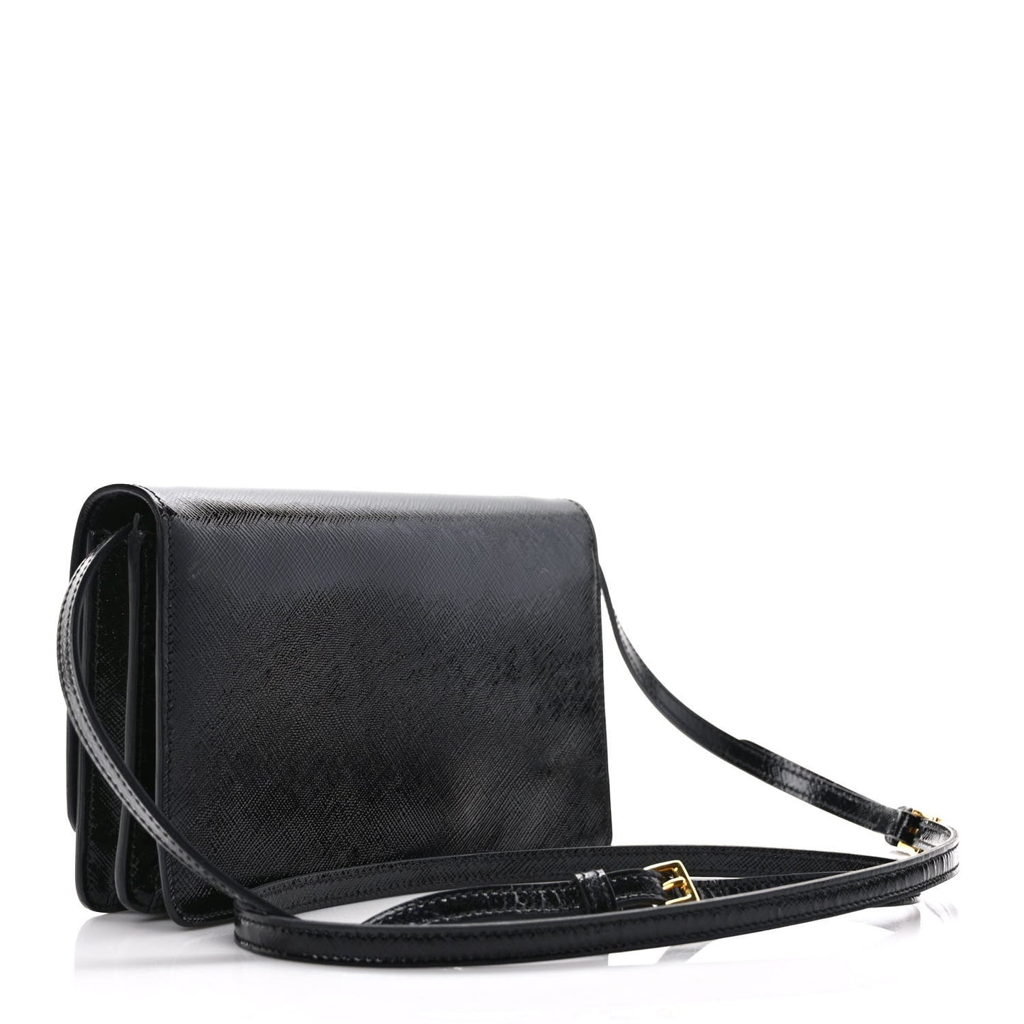 Saffiano Vernice Mini Crossbody Wallet Black