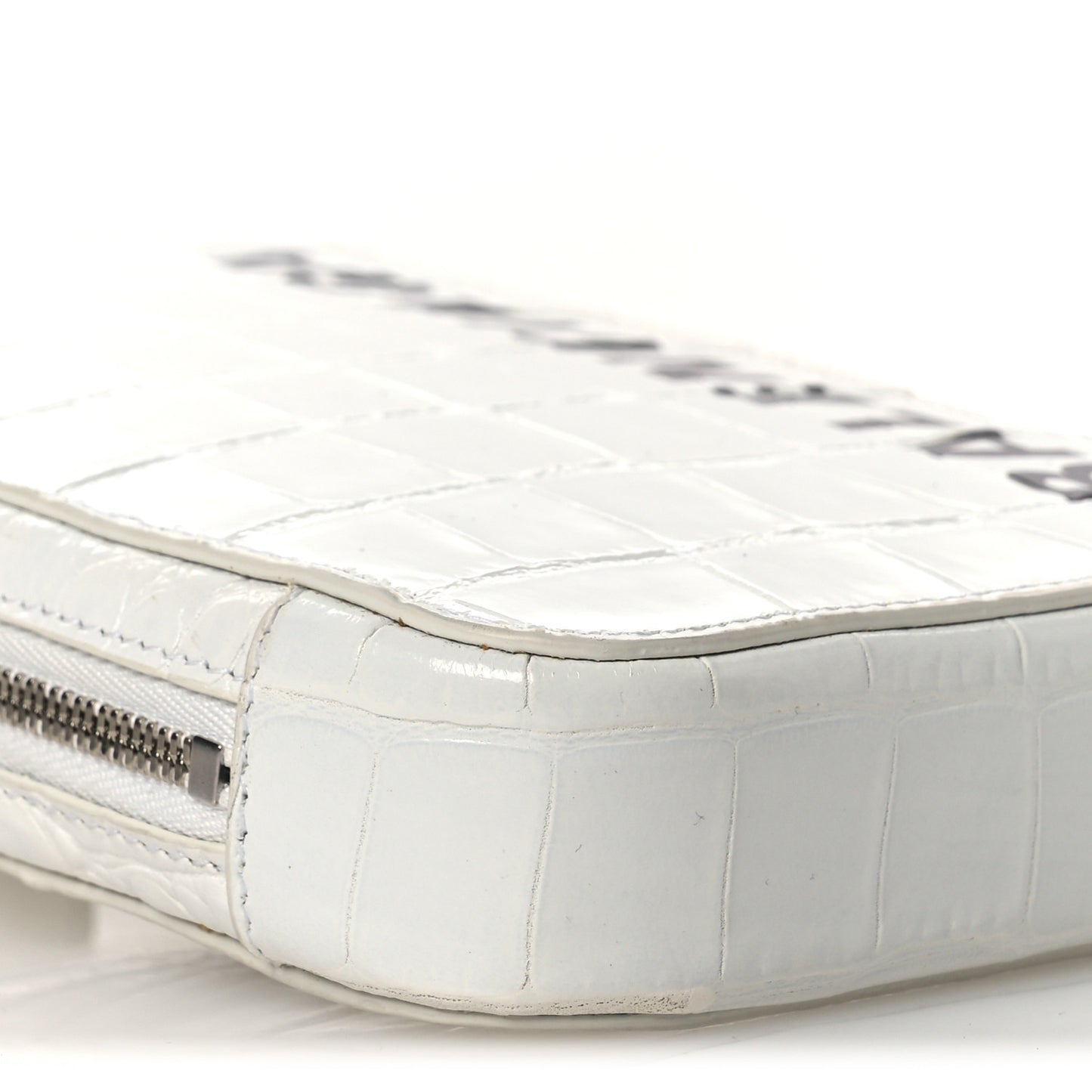 Shiny Calfskin Logo Crocodile Embossed Cash Phone Holder Bag White Black