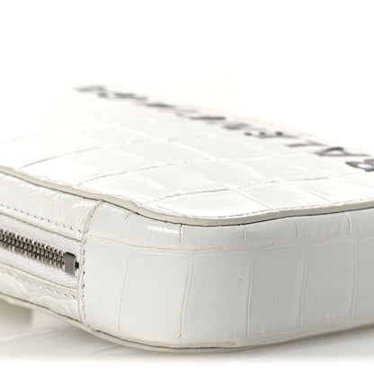 Balenciaga Shiny Calfskin Logo Crocodile Embossed Cash Phone Holder Bag White Black 9 of 13