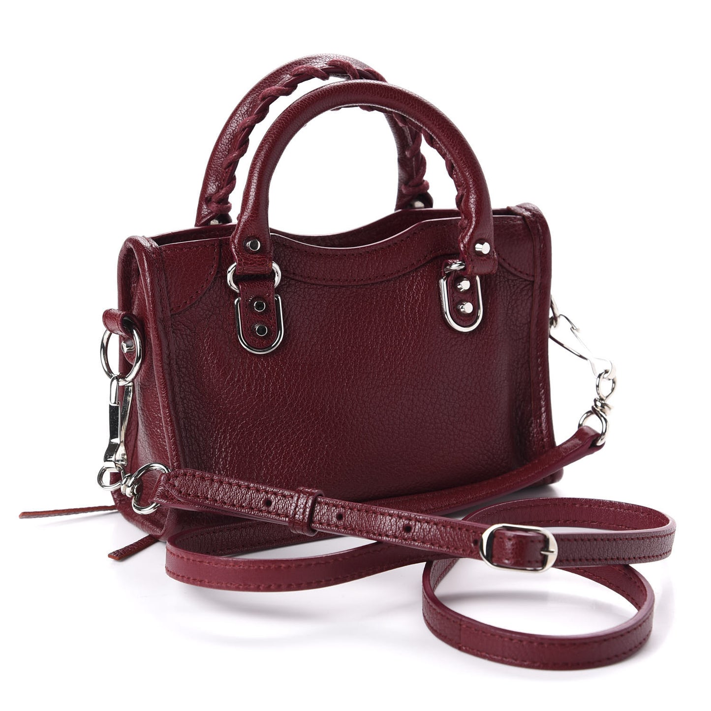 Chevre Silver Metallic Edge Hardware Nano City Rouge Lie De Vin