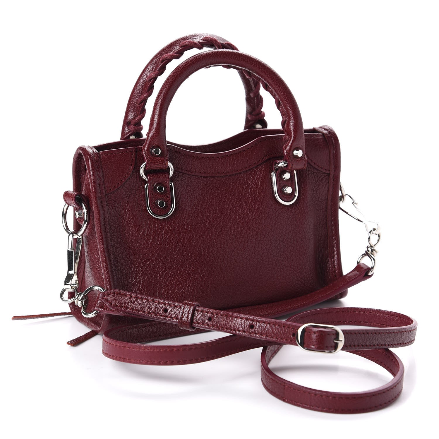 Balenciaga Chevre Silver Metallic Edge Hardware Nano City Rouge Lie De Vin 4 of 11