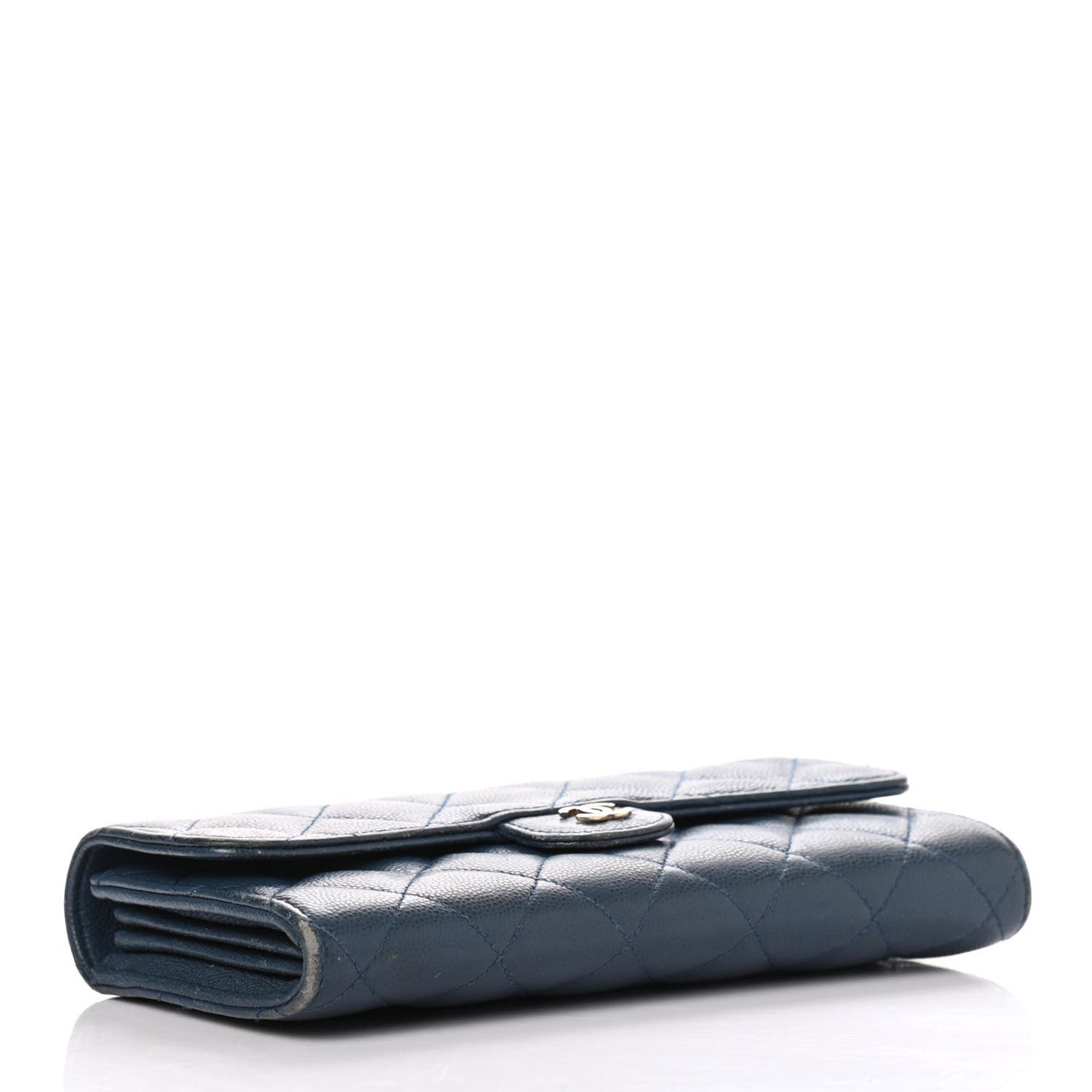 Caviar Quilted Large Gusset Flap Wallet Navy
