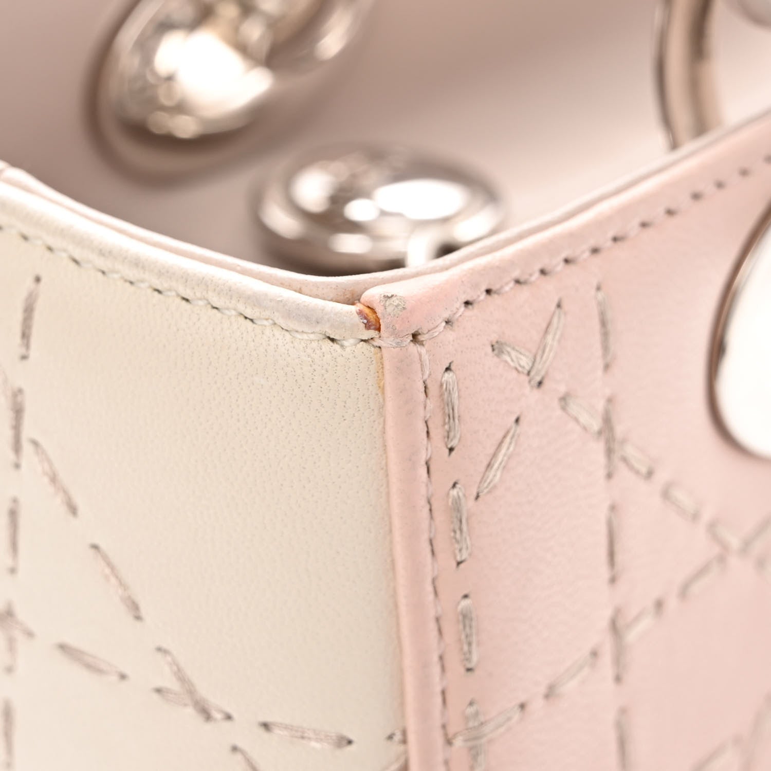 Christian Dior Lambskin Cannage Stitched Small Lady Dior Pink White 10 of 10