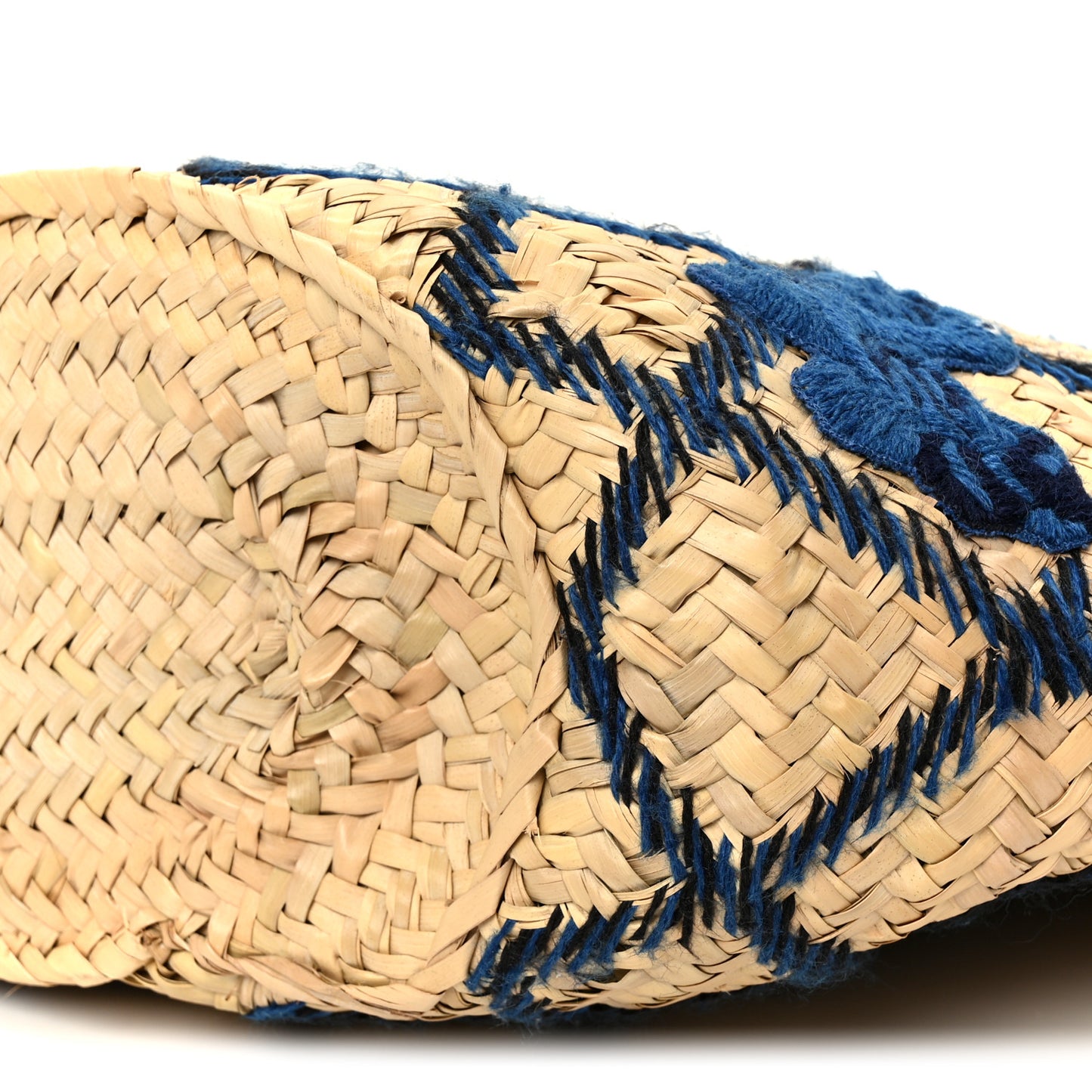 Embroidered Raffia Basket Tote Bag Natural Black Blue
