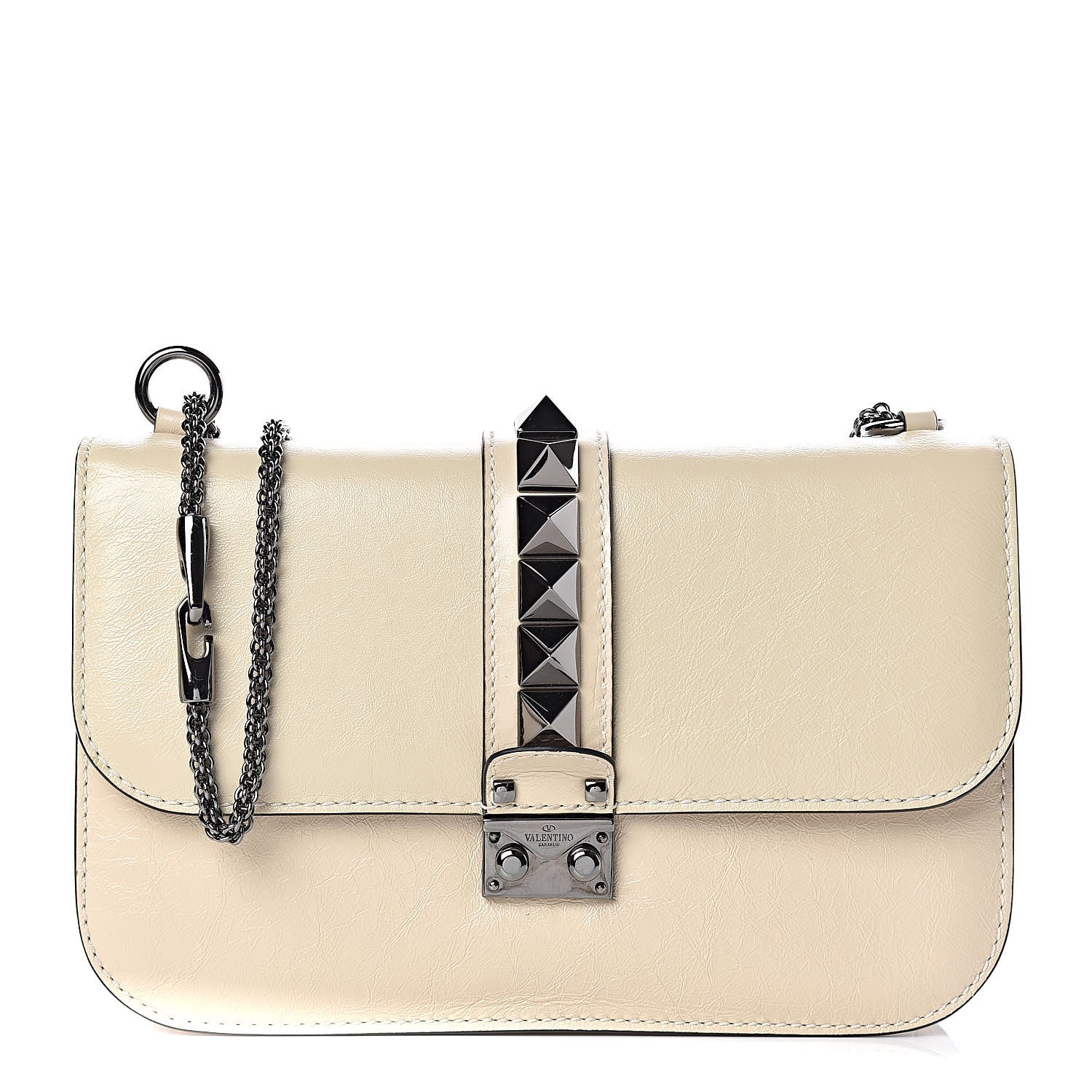 Valentino Garavani Craquele Calfskin Medium Glam Lock Rockstud Flap Light Ivory 1 of 12