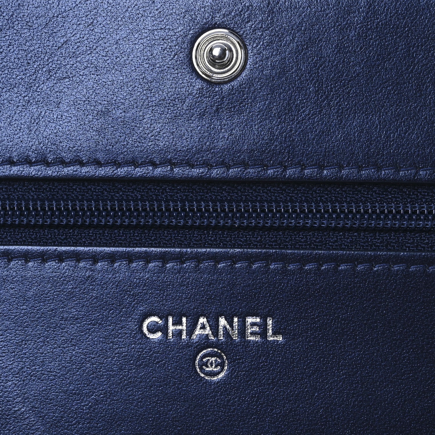 Chanel Patent Metallic Crumpled Calfskin Quilted Wallet On Chain WOC Navy 6 of 11