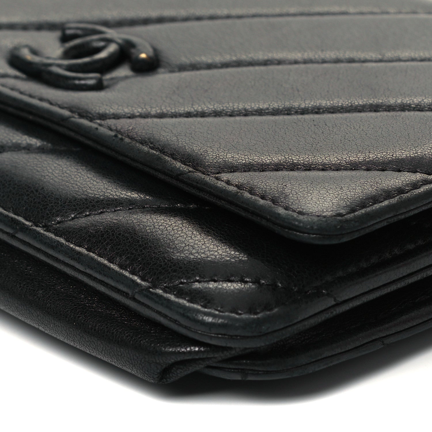 Chanel Goatskin Diagonal Quilted Wallet On Chain WOC Black 8 of 8