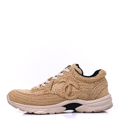 Chanel Braided Raffia Womens CC Sneakers 38.5 Beige 1 of 22