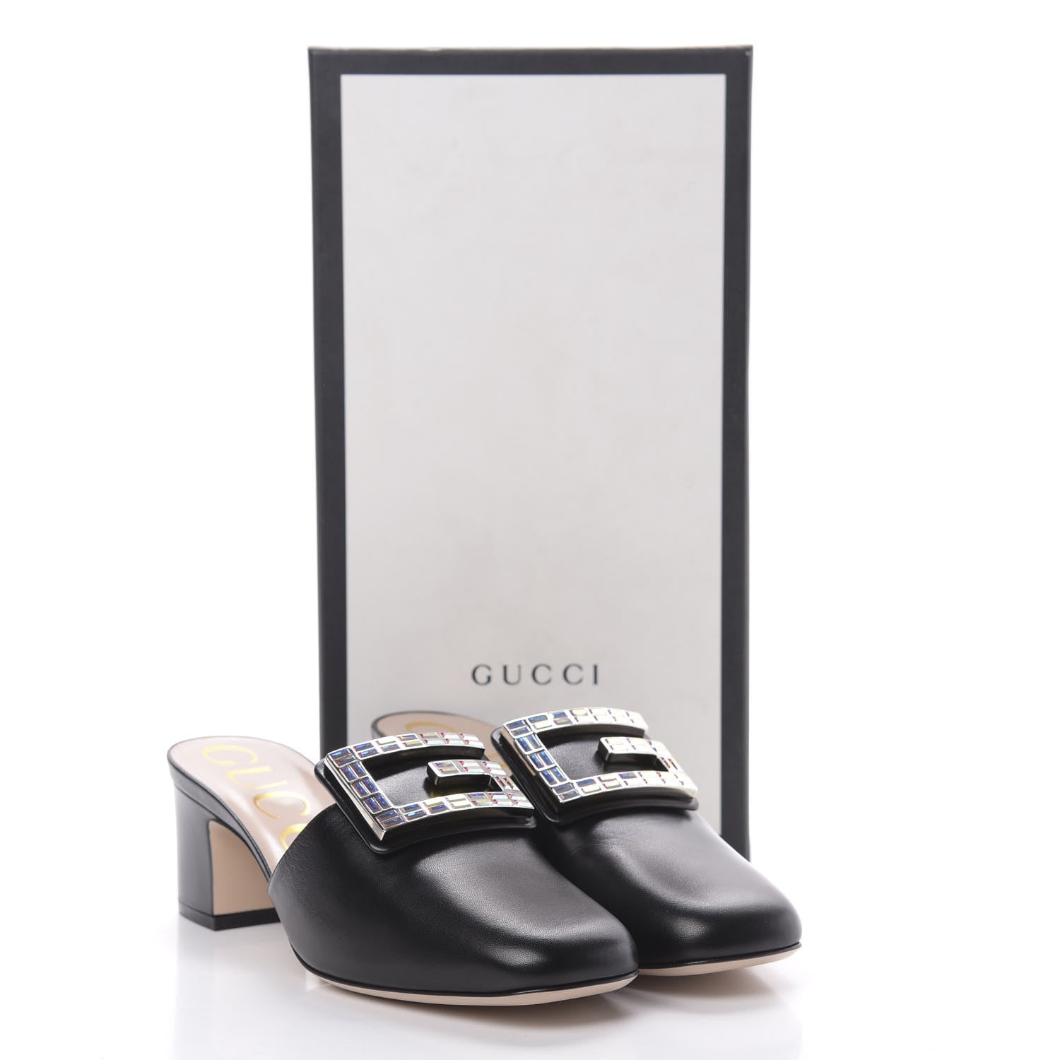 Gucci Malaga Kid Crystal Square G Madelyn Mules 37 Black 9 of 9