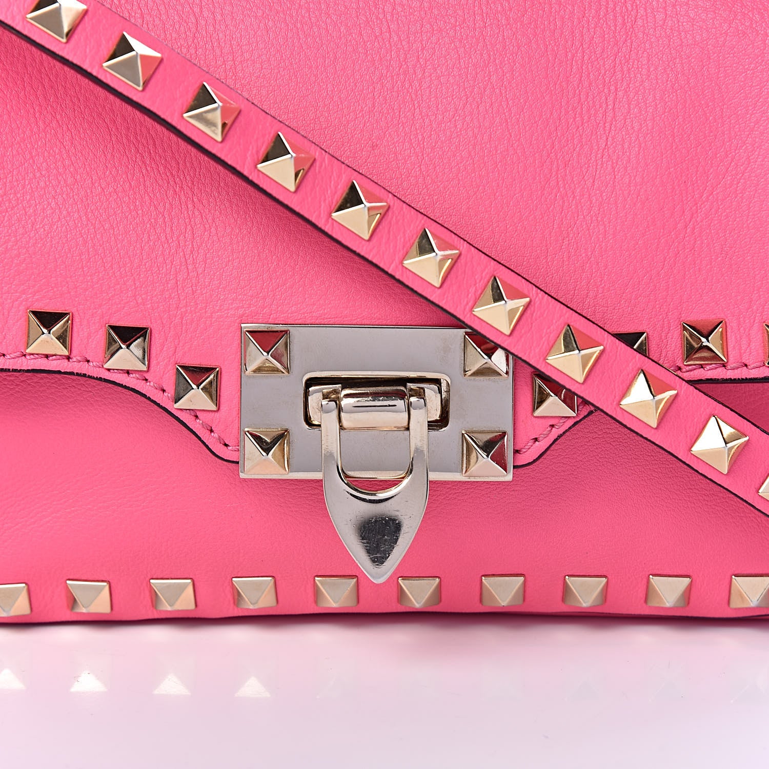 Valentino Garavani Vitello Mini Rockstud Flap Saddle Crossbody Bag Fuxia Fluo 10 of 11