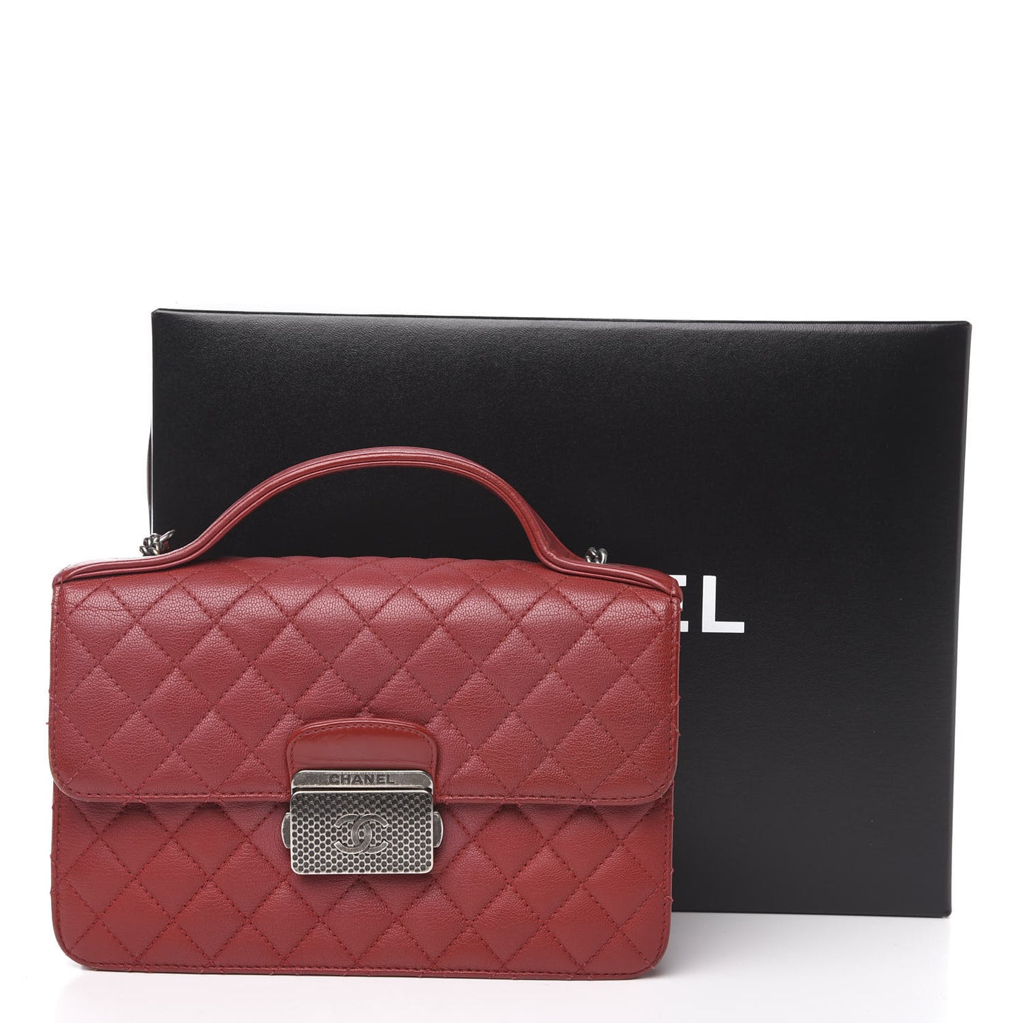Goatskin Quilted Small CC University Top Handle Flap Red