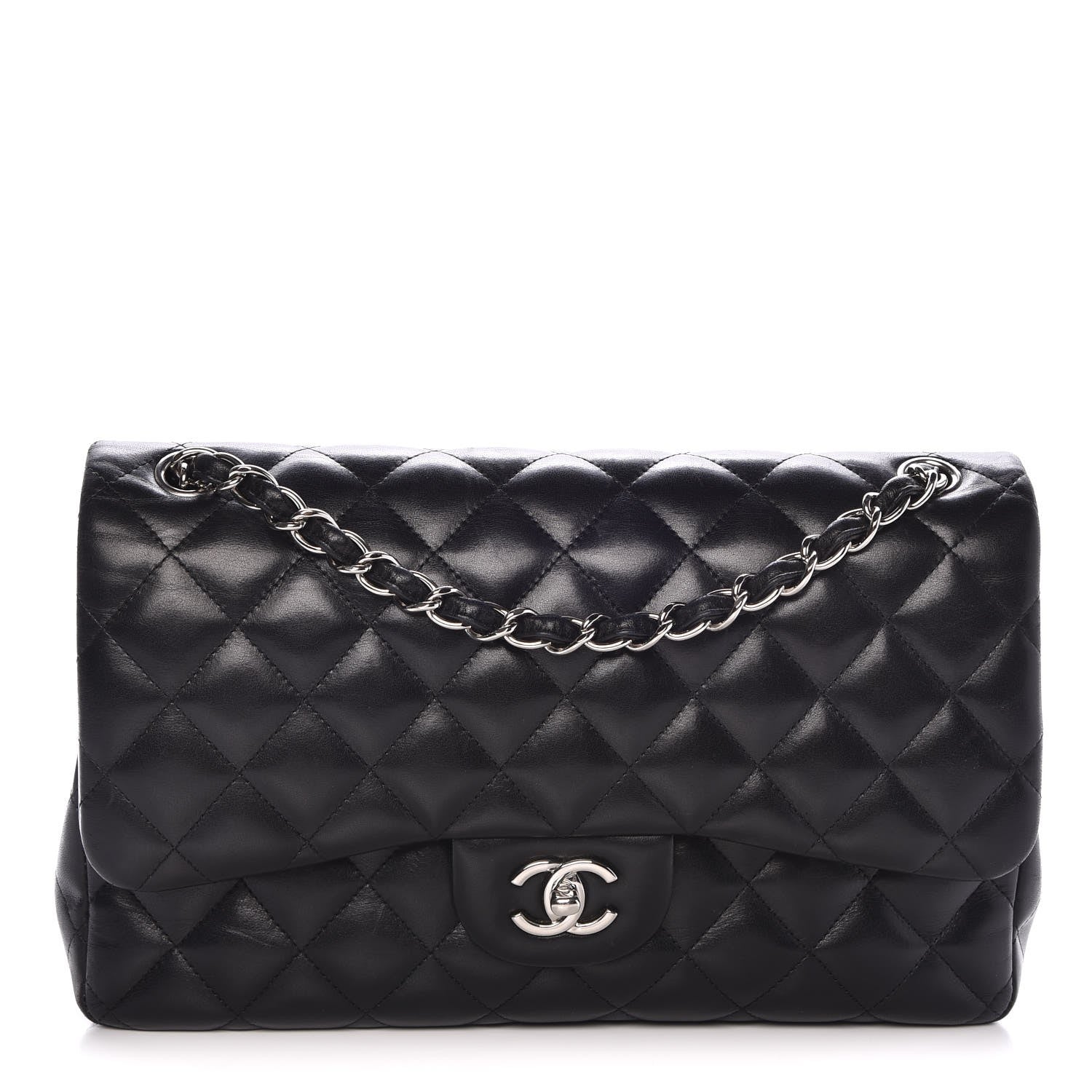 Chanel Lambskin Quilted Jumbo Double Flap Black 1 of 8