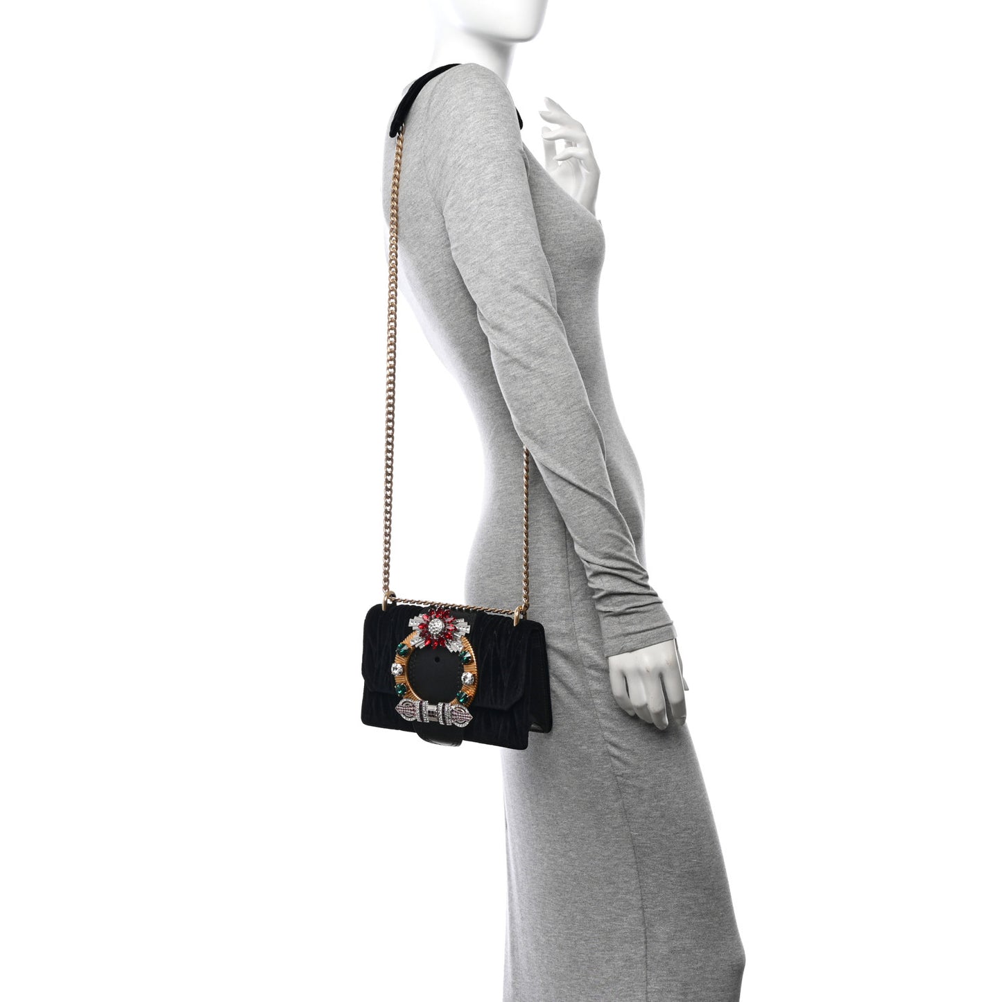 Velluto Crystal Embellished Shoulder Bag Black