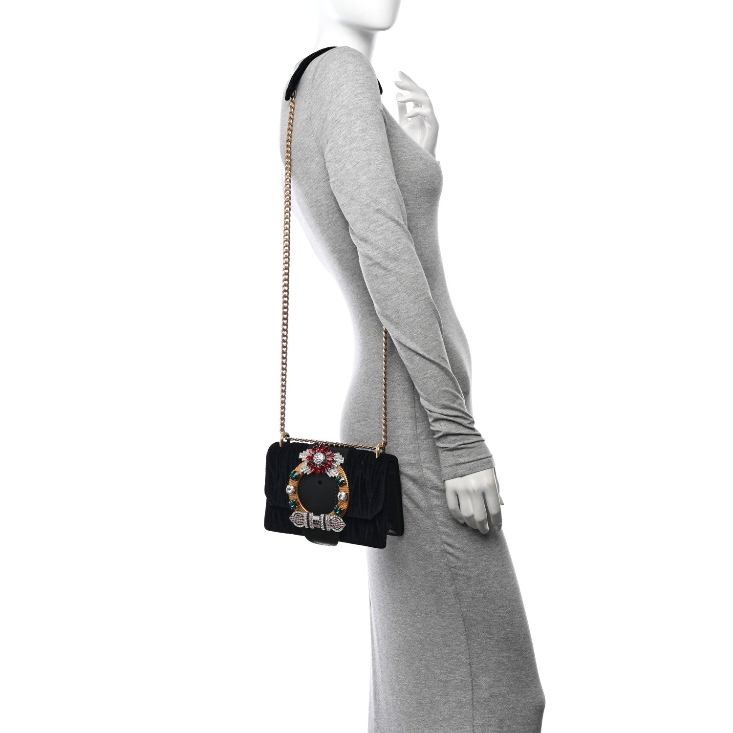 Miu Miu Velluto Crystal Embellished Shoulder Bag Black 2 of 12