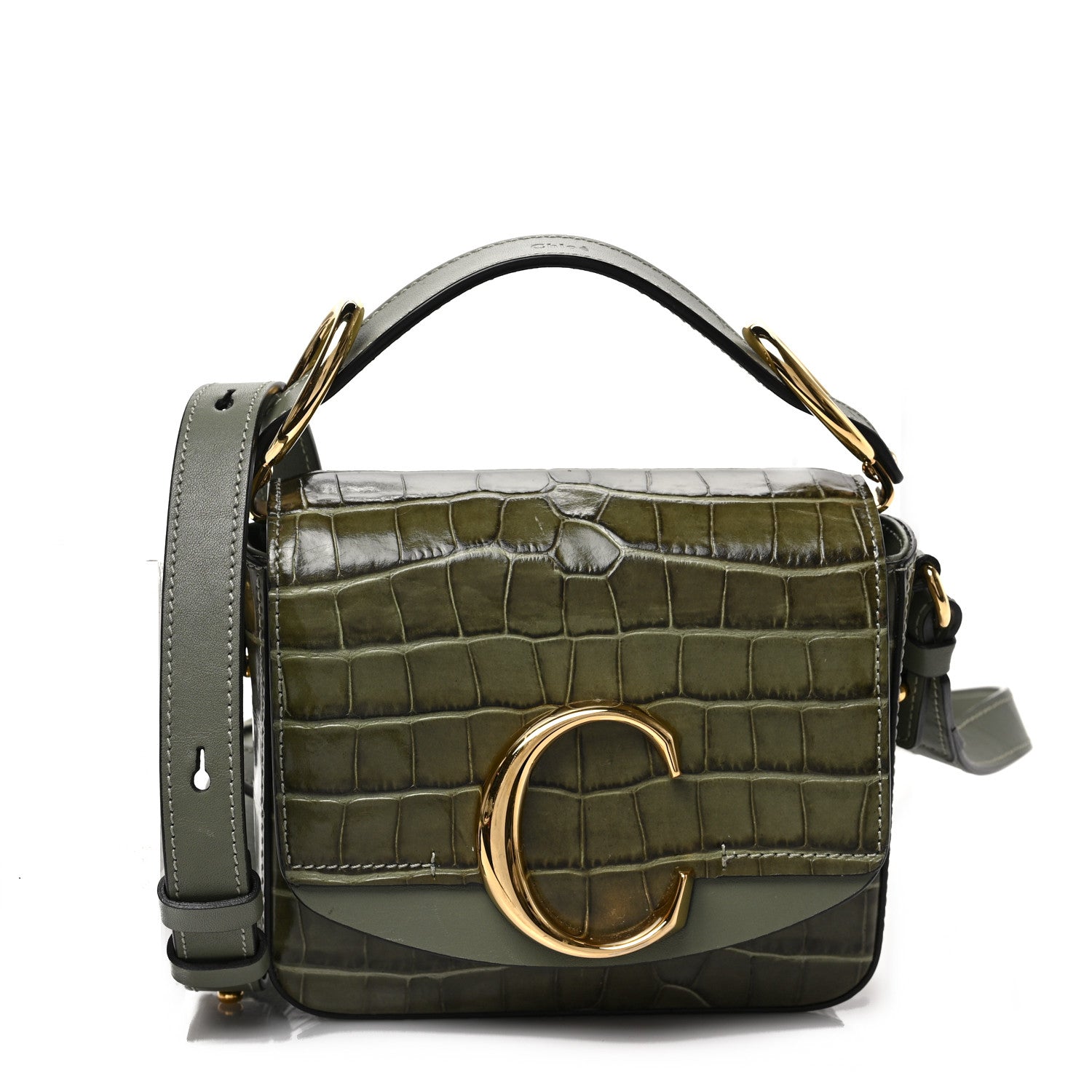 Chloe Calfskin Crocodile Embossed Mini C Double Carry Misty Forest 1 of 6