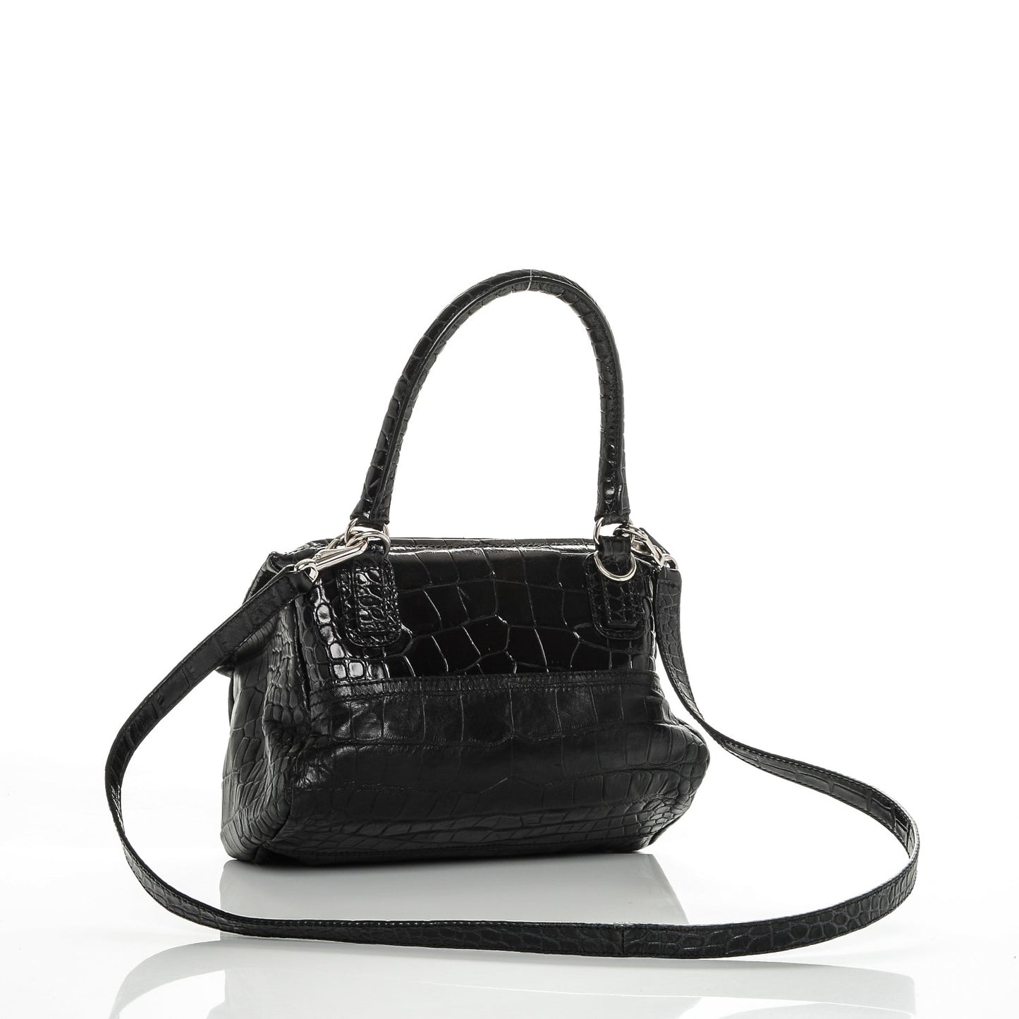 Calfskin Crocodile Embossed Small Pandora Black