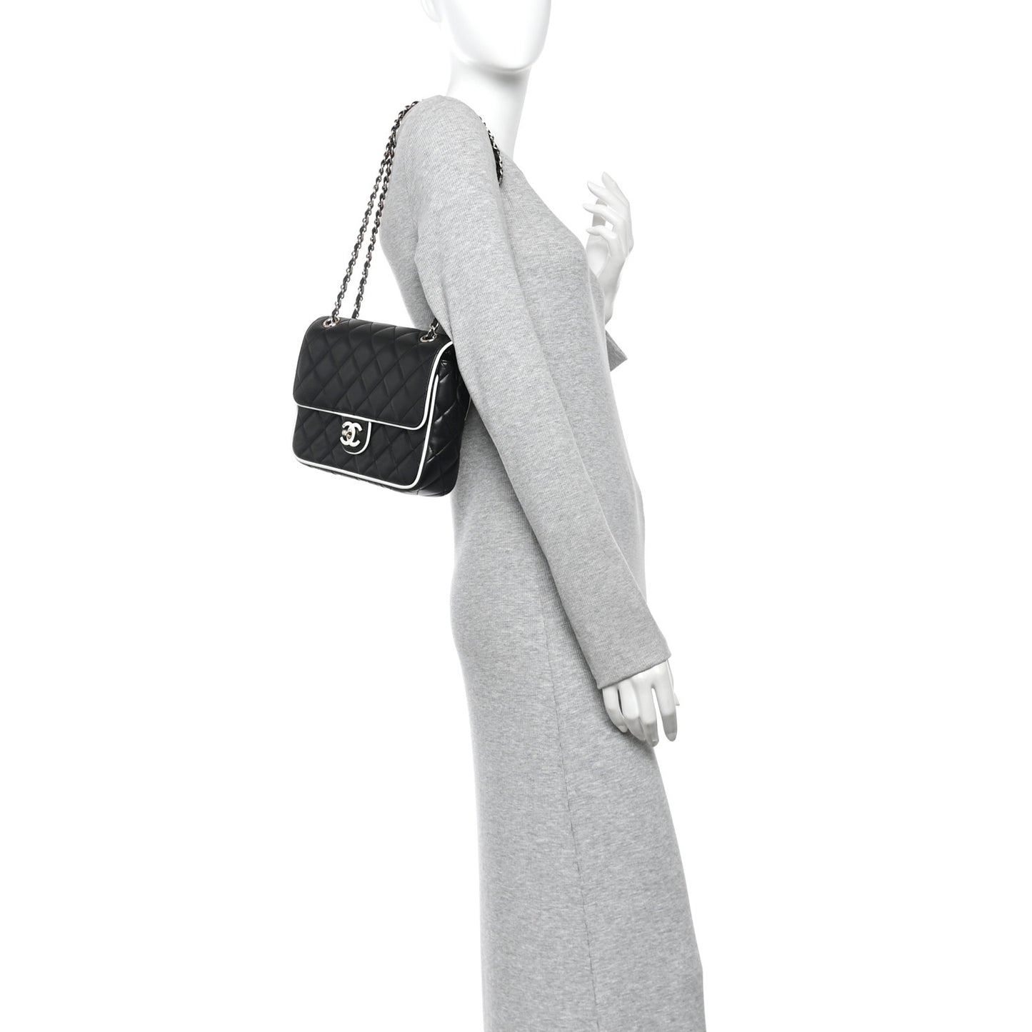 Lambskin Quilted Resin Graphic Frame Flap Bag Black White