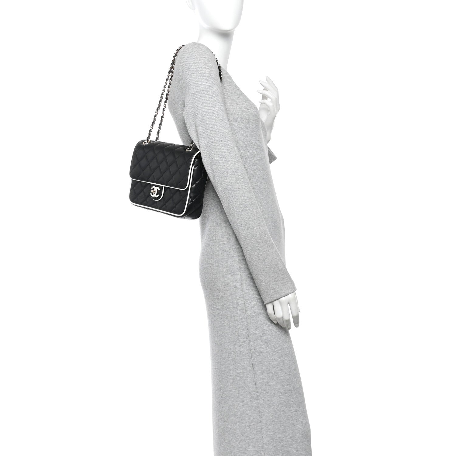 Chanel Lambskin Quilted Resin Graphic Frame Flap Bag Black White 2 of 11