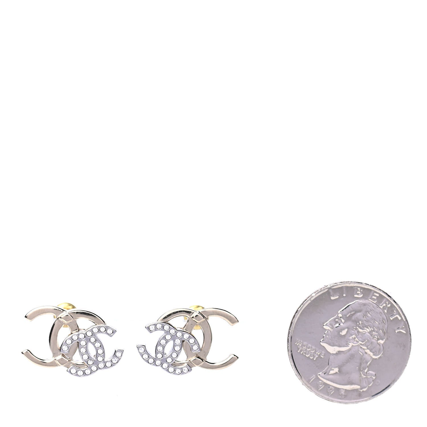 Chanel Crystal Double CC Earrings Gold Silver 2 of 4