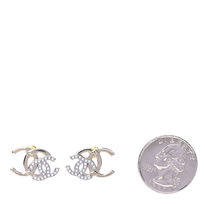 Chanel Crystal Double CC Earrings Gold Silver 2 of 4