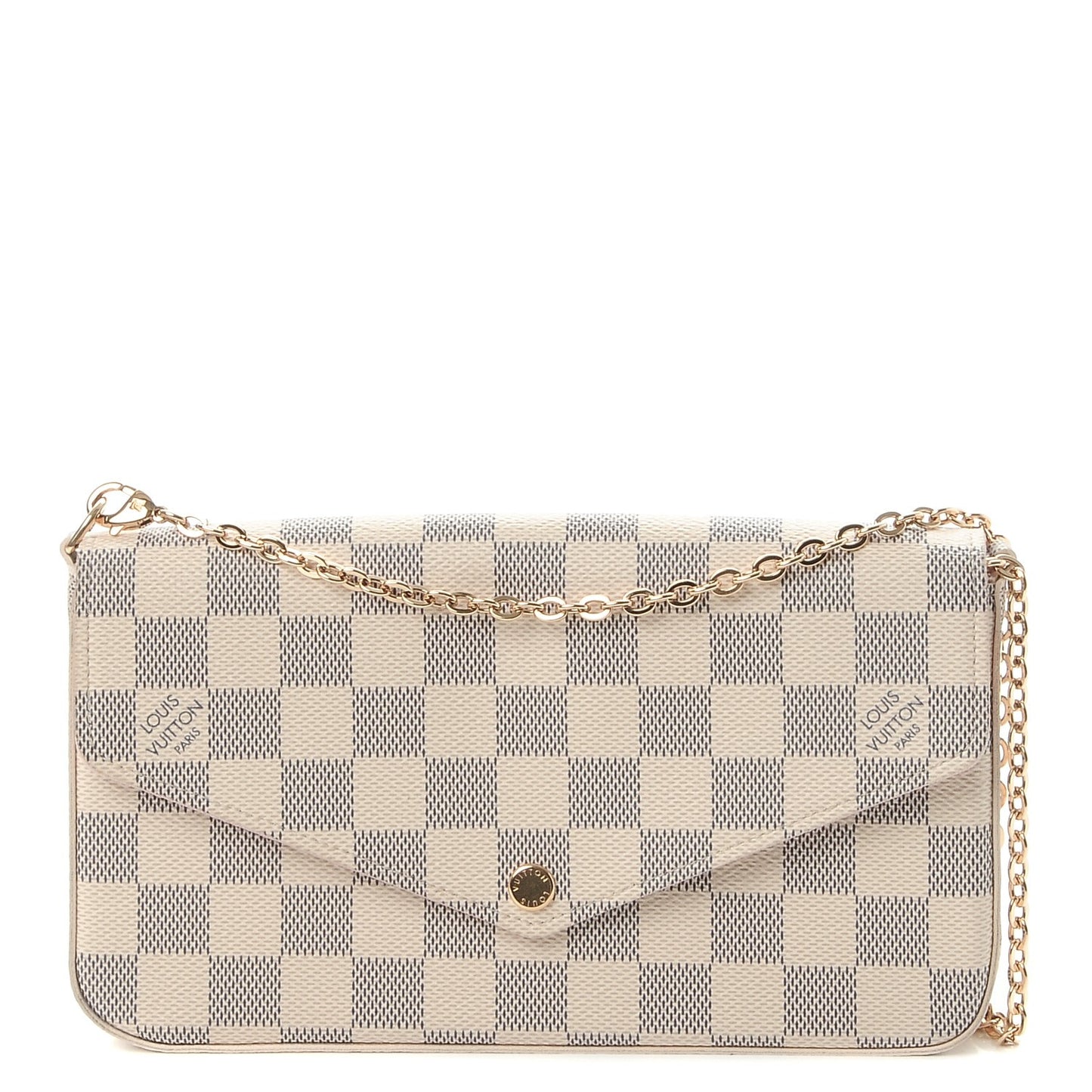 Damier Azur Pochette Felicie Chain Wallet Rose Ballerine