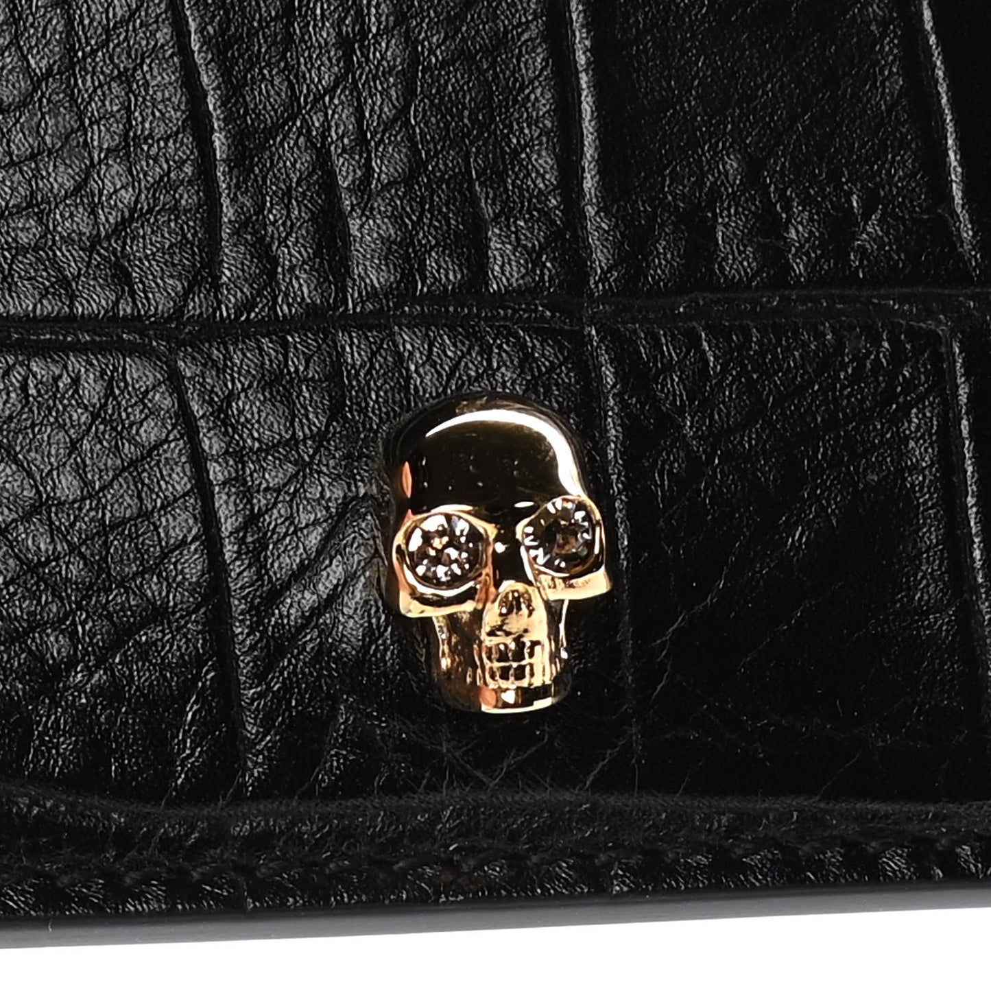 Calfskin Crocodile Embossed Skull Card Holder Black