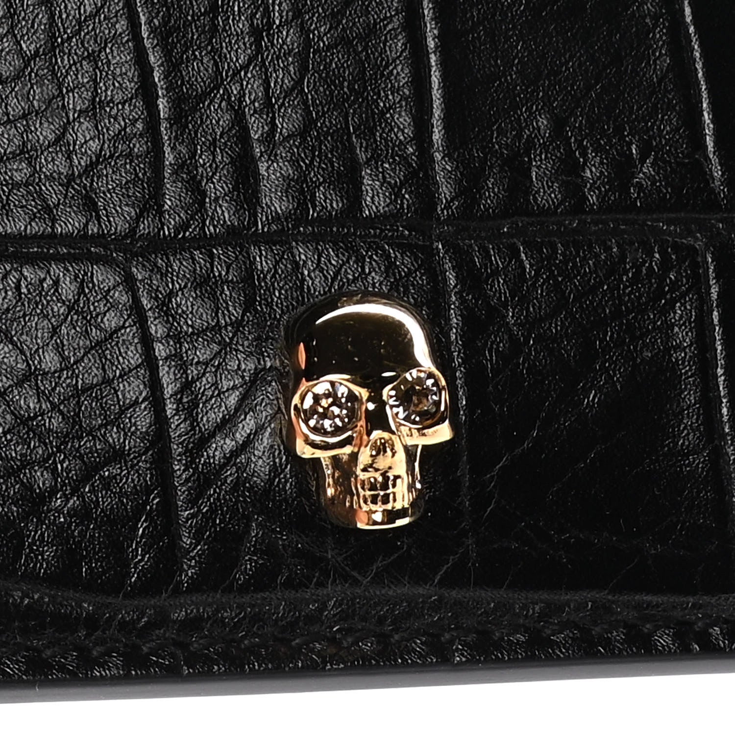 Alexander McQueen Calfskin Crocodile Embossed Skull Card Holder Black 8 of 9