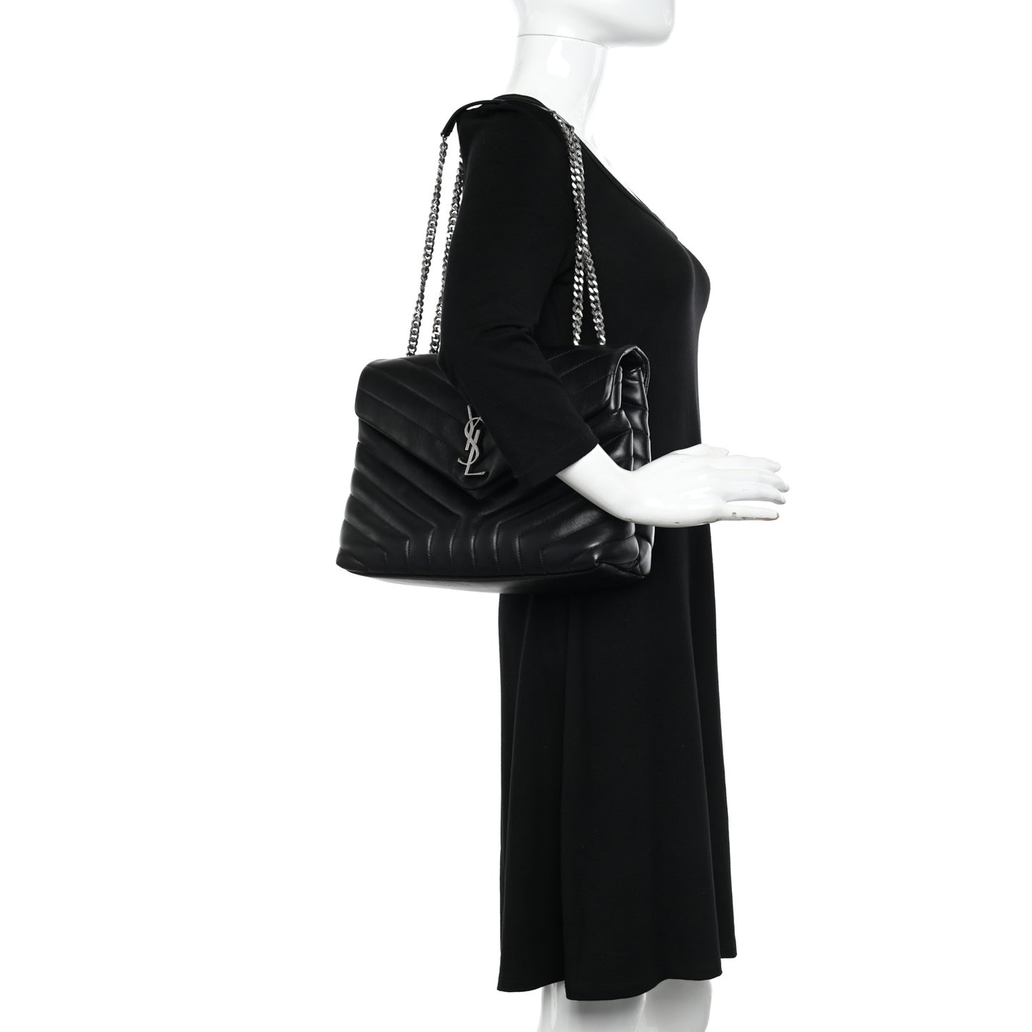 Calfskin Y Quilted Monogram Medium Loulou Chain Satchel Black