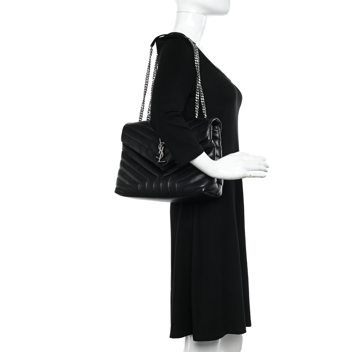 Saint Laurent Calfskin Y Quilted Monogram Medium Loulou Chain Satchel Black 2 of 11