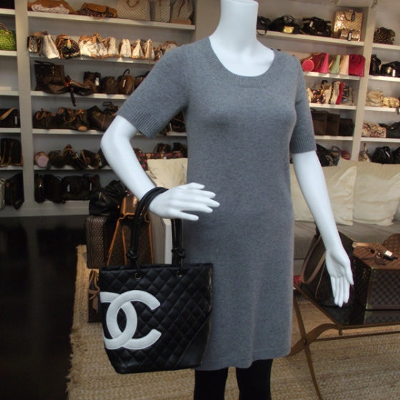 Chanel Calfskin Quilted Medium Cambon Tote Black White 2 of 10