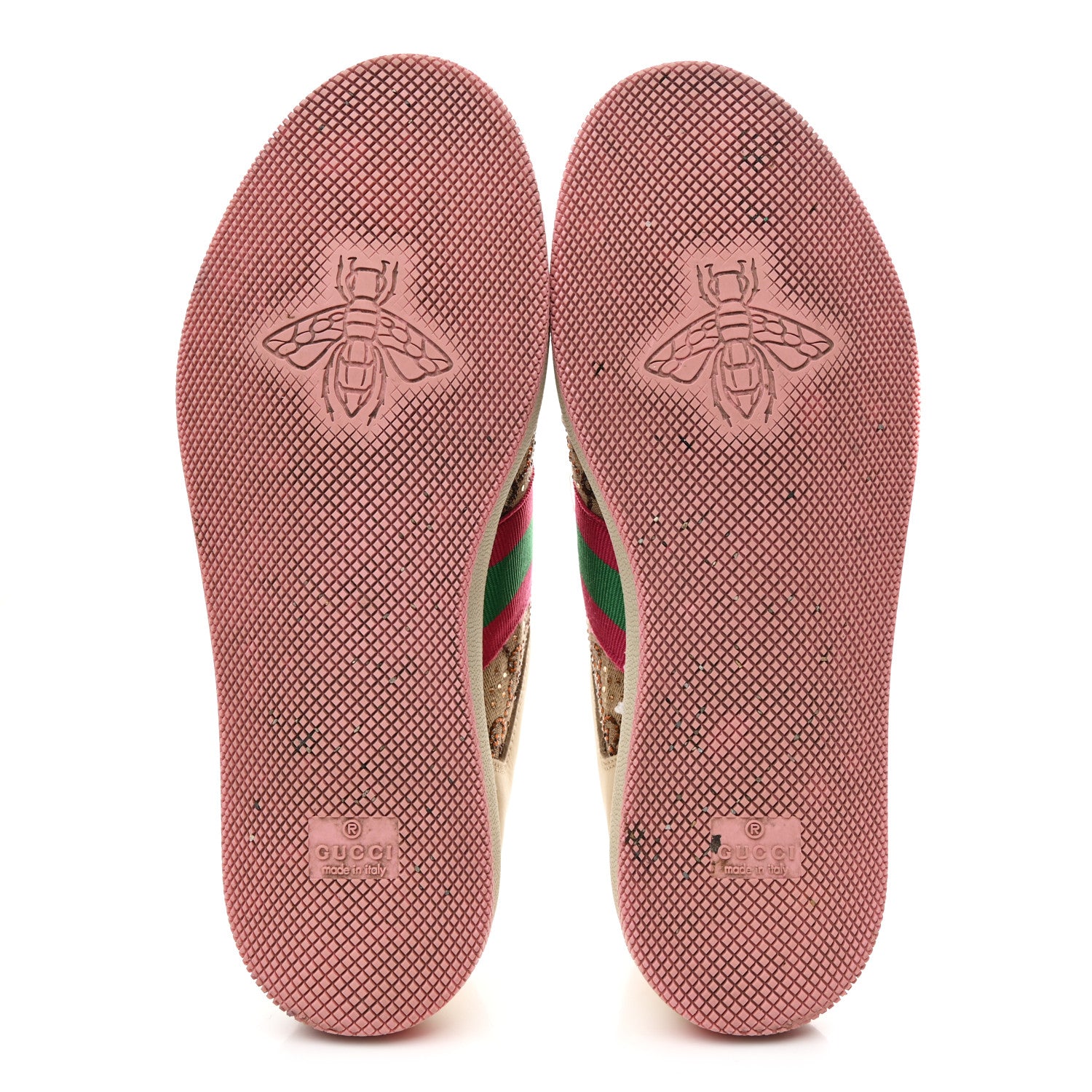 Gucci Calfskin GG Supreme Crystals Web Screener Sneakers 38 Camel Ebony Wild Rose 6 of 9