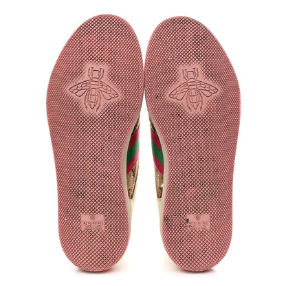 Gucci Calfskin GG Supreme Crystals Web Screener Sneakers 38 Camel Ebony Wild Rose 6 of 9