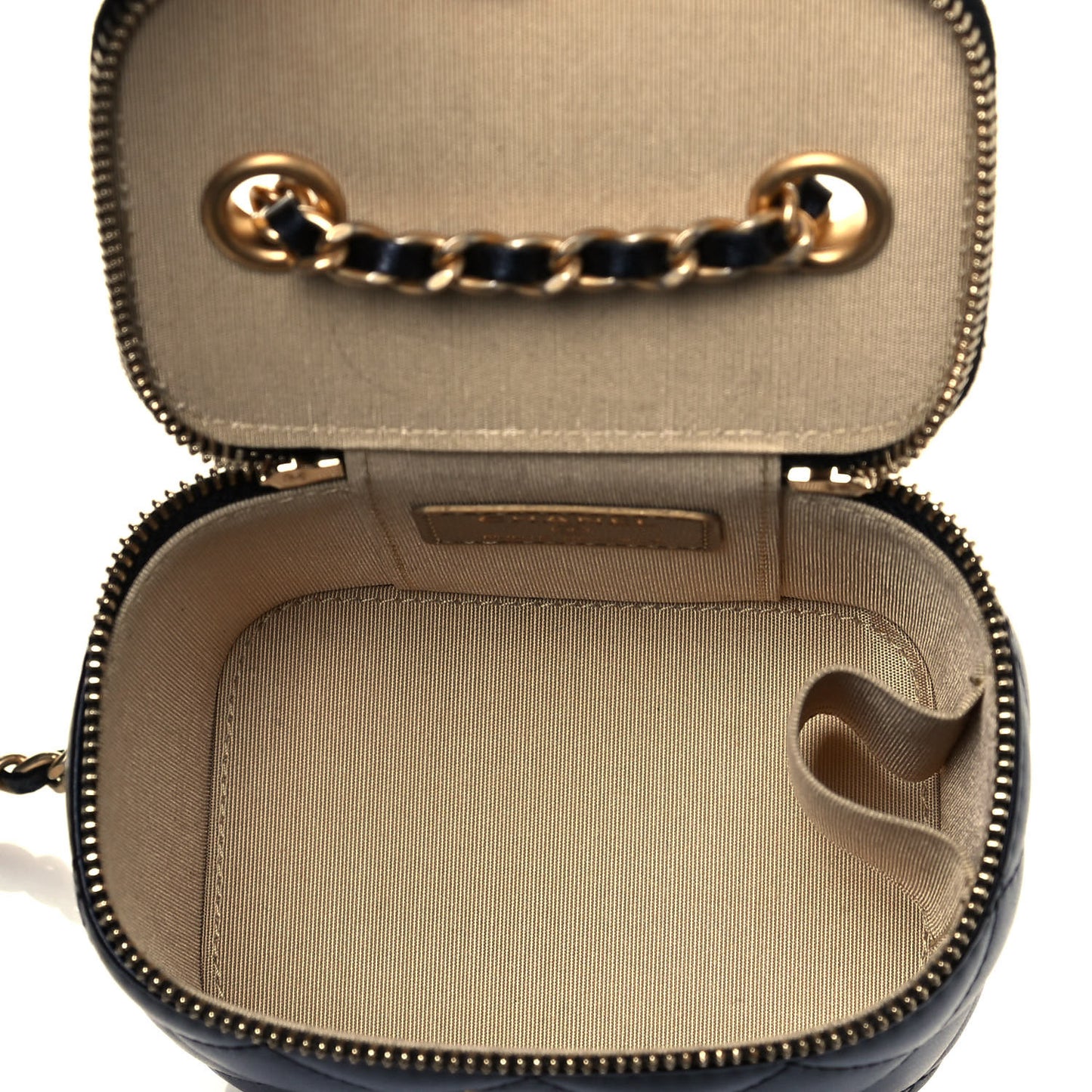Lambskin Quilted Mini Pearl Crush Vanity Case With Chain Black