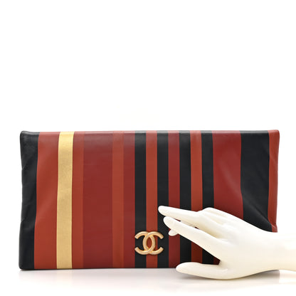 Chanel Lambskin Paris-Greece Striped Foldover Clutch Navy and Red 2 of 7