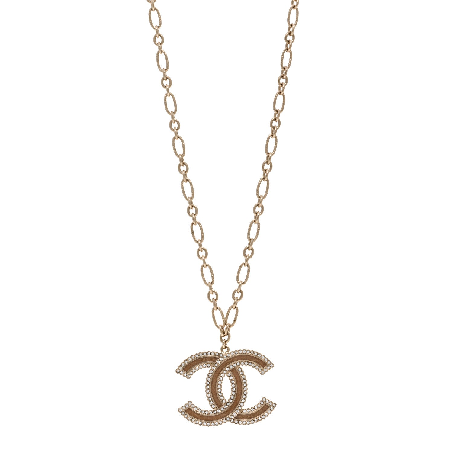 Chanel Crystal Glass CC Necklace Light Gold 1 of 7
